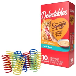 Hartz Delectables Squeeze Up Variety Pack Lickable Cat Treats & Frisco Colorful Springs Cat Toy