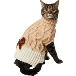 Frisco Cable Knit Dog & Cat Sweater Dress With Velvet Bow