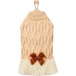 Frisco Cable Knit Dog & Cat Sweater Dress With Velvet Bow -Frisco Shop 745838 PT4. AC SS1800 V1694793759