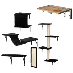 Coziwow Wall Mounted Shelves Set Cat Tree & Frisco Wooden Wall Mounted Stainless Steel Cat Feeding Station With Bowl