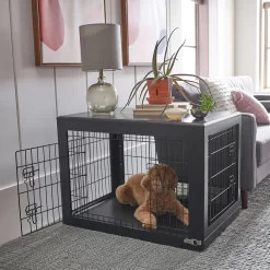 Frisco Double Door Furniture Style Dog Crate, Black & Frisco Swirl Dog Crate Mat -Frisco Shop 947710 PT4. AC SS1800 V1693924200