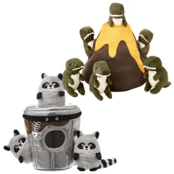 Frisco Volcano Hide & Seek Puzzle Plush Squeaky Dog Toy & Frisco Trash Can & Raccoons Hide & Seek Puzzle Plush Squeaky Dog Toy