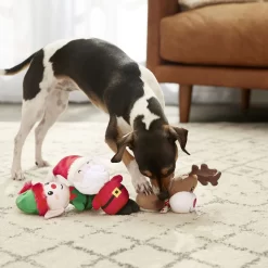 Frisco Holiday Santa's Helpers Plush Squeaky Dog Toy, 3 Count & Frisco Holiday Ho Ho Ho Fetch Squeaky Tennis Ball Dog Toy -Frisco Shop 986214 PT4. AC SS1800 V1698257790