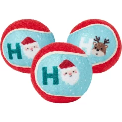 Frisco Holiday Santa's Helpers Plush Squeaky Dog Toy, 3 Count & Frisco Holiday Ho Ho Ho Fetch Squeaky Tennis Ball Dog Toy -Frisco Shop 986214 PT5. AC SS1800 V1698258463